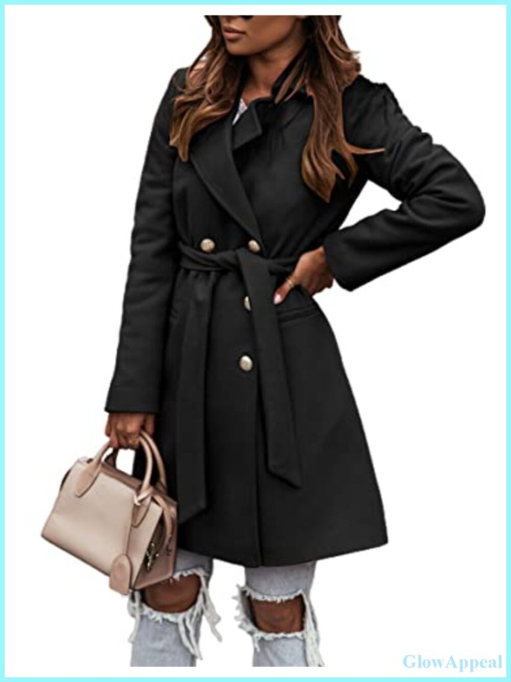 Womens Wool Coat Double Breasted Trench Peacoat with Belt